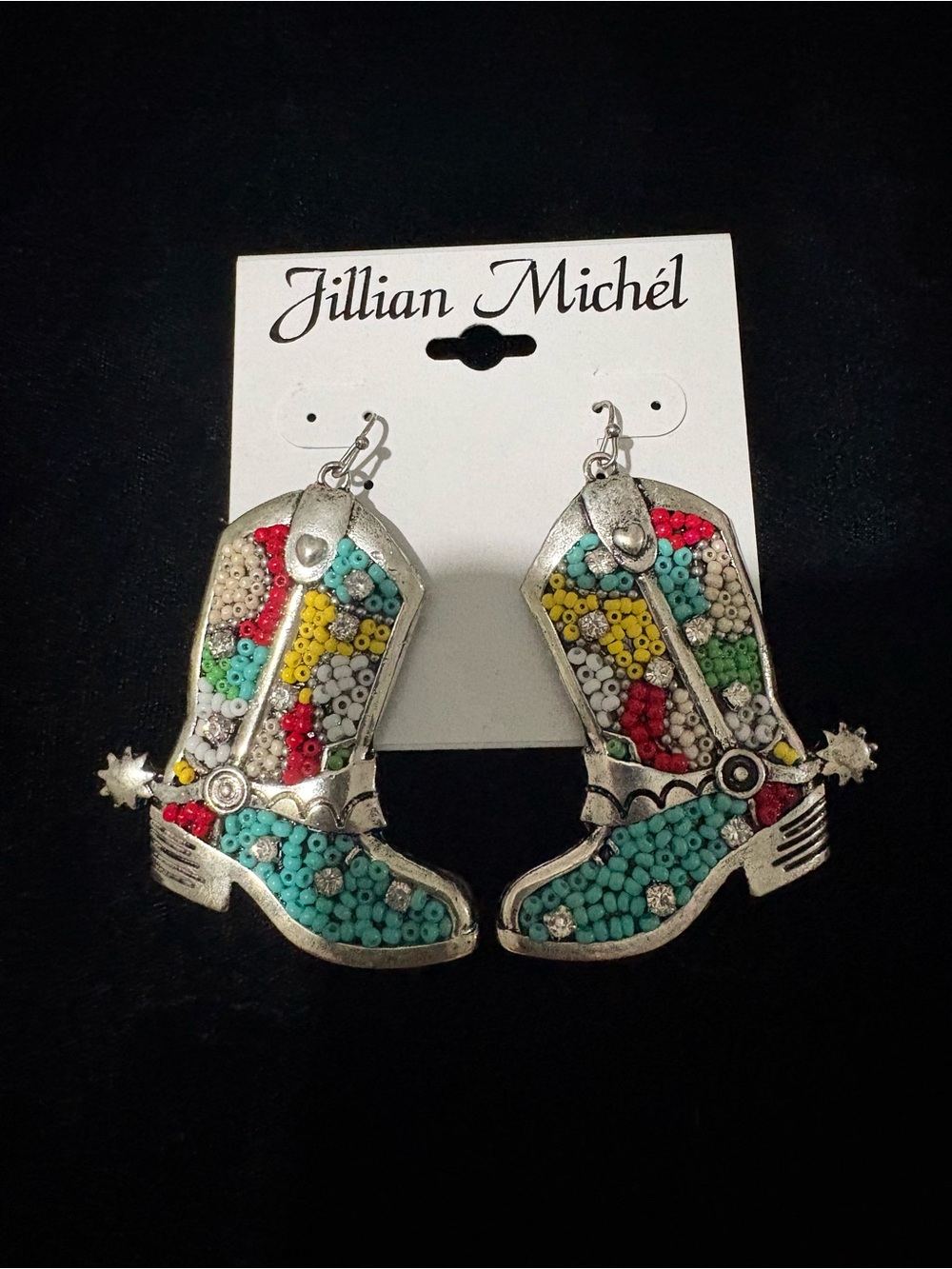 Multicolor Beaded Cowboy Boot Earrings